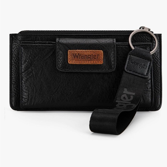 Wrangler Black Leather Wallet with Keychain Loop - Picture 2 of 6